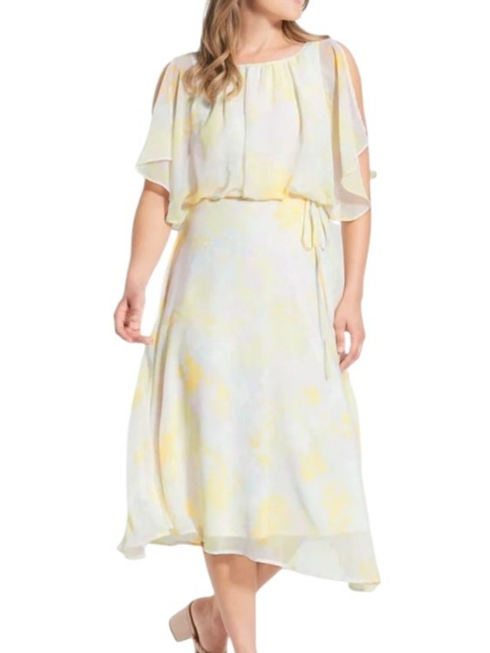 ModCloth Cottagecore Yellow Pink Floral Flutter Sleeve Midi Dress Size M NWT